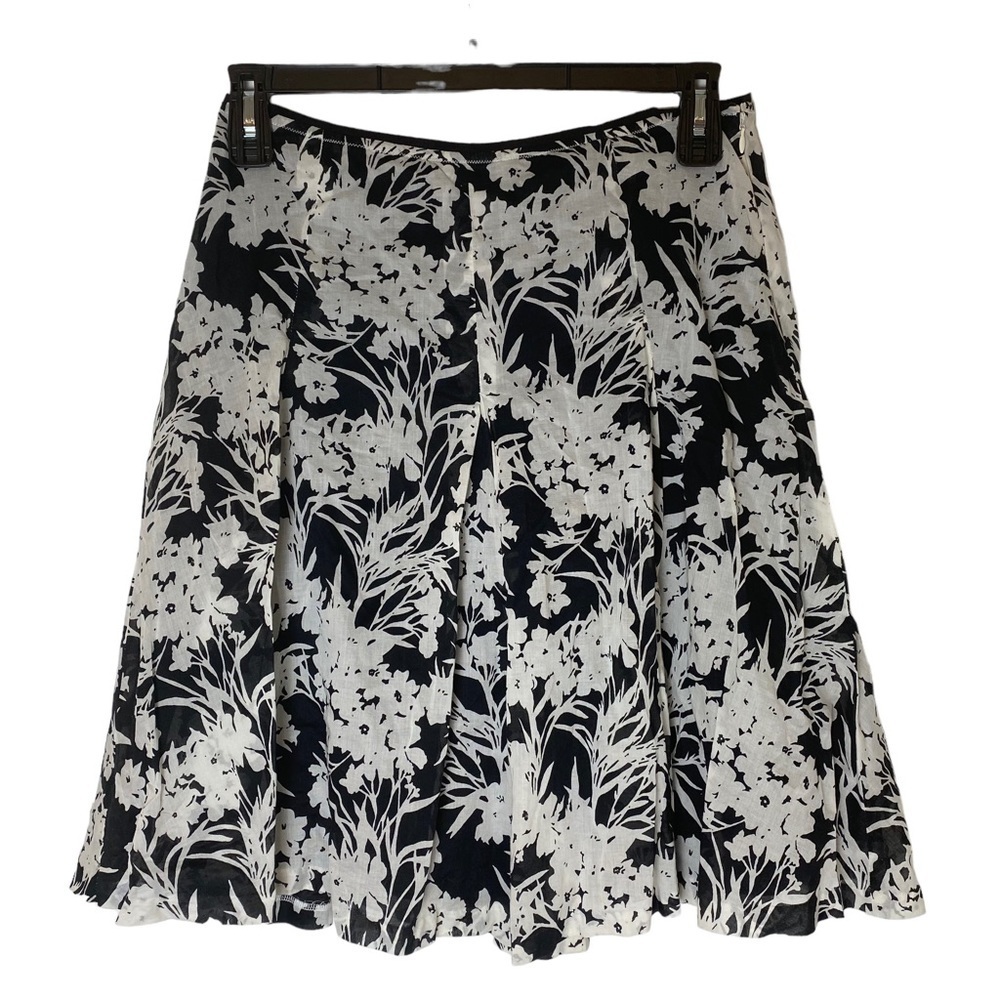 Banana Republic Black and White Floral Midi Skirt with Lining